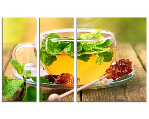 Модульная картина "Зеленый чай с мятой" из 3х частей 100х60 VS407