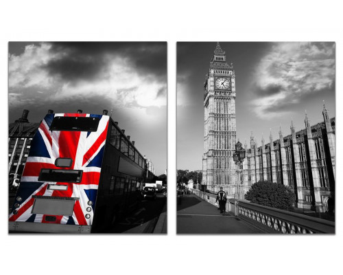 Модульные картины из 2 х частей "Автобус с флагом Великобритании" 60х100 GT702