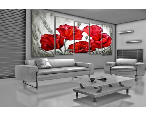 Модульная картина "Абстракция. Маки и цветы" 120x310 SR410
