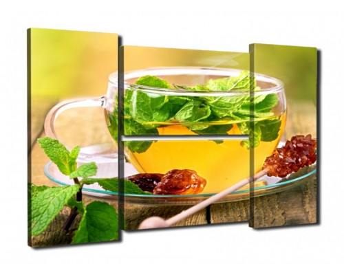 Модульная картина "Зеленый чай с мятой" четверник 80Х140 Q26