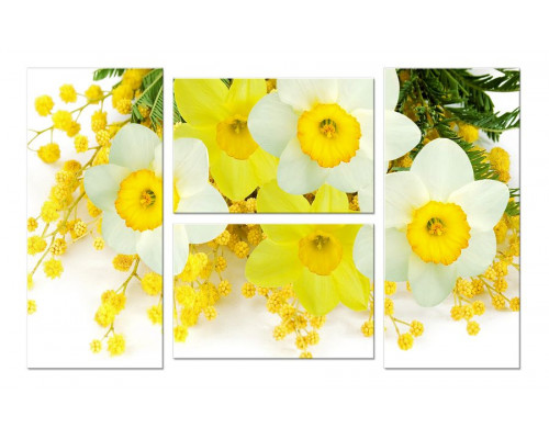 Модульная картина "Желто-белые нарциссы" четверник 100х60 W708