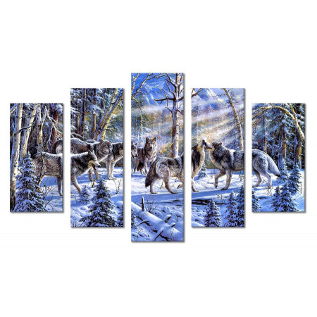 Модульная картина "Стая волков в лесу"80х140 М2219