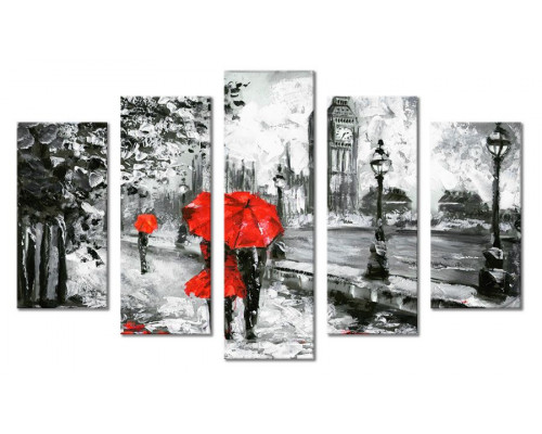 Модульная картина "Пара под красным зонтом" 80х140 М2138