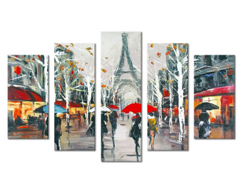 Модульная картина "Люди с зонтами на улице парижа" 80х140 М1390