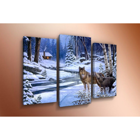 Модульная картина "Волки в зимнем лесу"  60х80 ТР1615