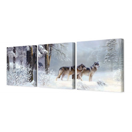 Модульная картина "Волки в зимнем лесу"35х110 N22