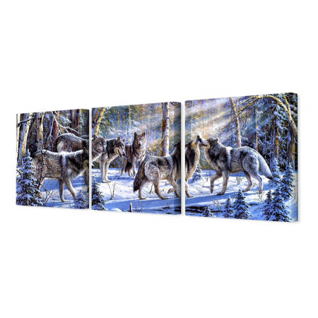 Модульная картина "Стая волков в лесу"35х110 N17