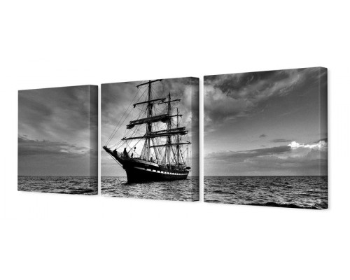 Модульная картина "Корабль в черно-белых тонах" 35х110 N102
