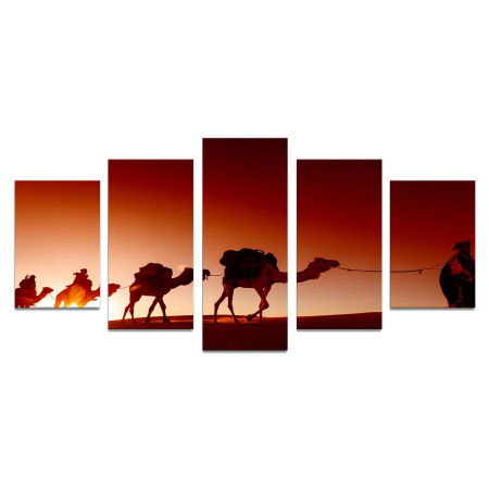 Модульная картина "Верблюды на закате"  110х50 К618