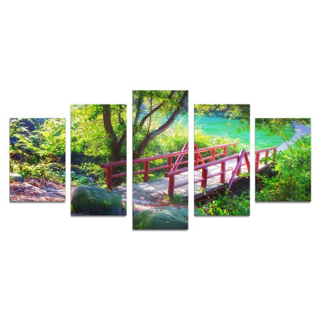 Модульная картина "Деревянный мост с красными перилами" 110х50 К206