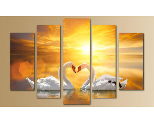 Модульная картина "Белые лебеди в лучах заката" 80х140 M2568