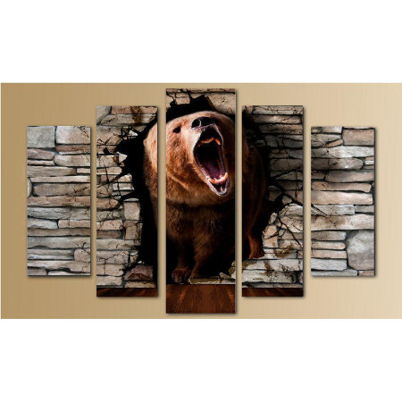 Модульная картина "Медведь пробивающий стену" 80х140 M2363