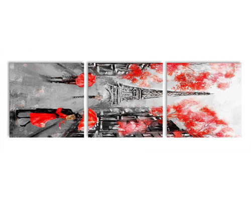 Модульная картина "Париж в черно-красном цвете" 35х110 N379
