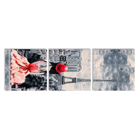 Модульная картина "Париж в черно-красном цвете" 35х110 N372