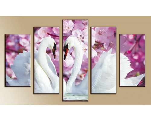 Модульная картина "Белые лебеди на фоне цветов" 80х140 М983