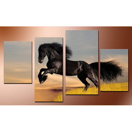 Модульная картина "Черный конь на песках" 80х130 чт654