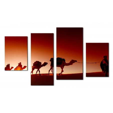 Модульная картина "Верблюды на закате" 80х130 ЧТ291