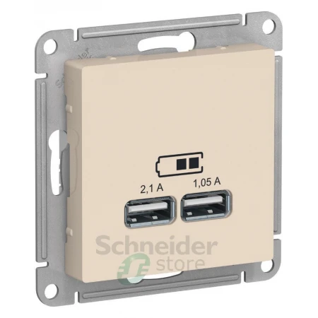 ATN000233 - ATLASDESIGN USB РОЗЕТКА A+A, 5В/2,1 А, 2х5В/1,05 А, механизм, БЕЖЕВЫЙ