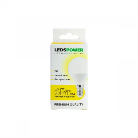 Светодиодная лампа LEDS POWER P45 E14 6Вт 3000К 006710