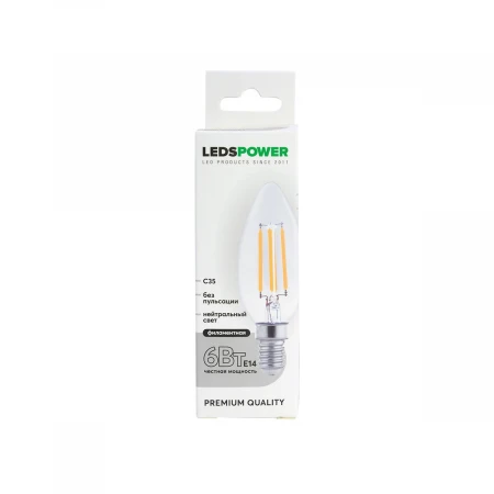 Светодиодная лампа LEDS POWER Filament C35 E14 6Вт 4000К 007083
